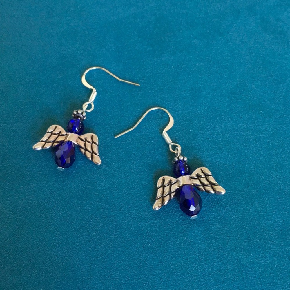 Blue Bead Angel Earrings!